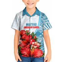 Personalized American Samoa Masefau Kid Hawaiian Shirt Hibiscus Tropical Floral Whale Polynesian Tribal Pattern TS04 Kid White Blue - Polynesian Pride