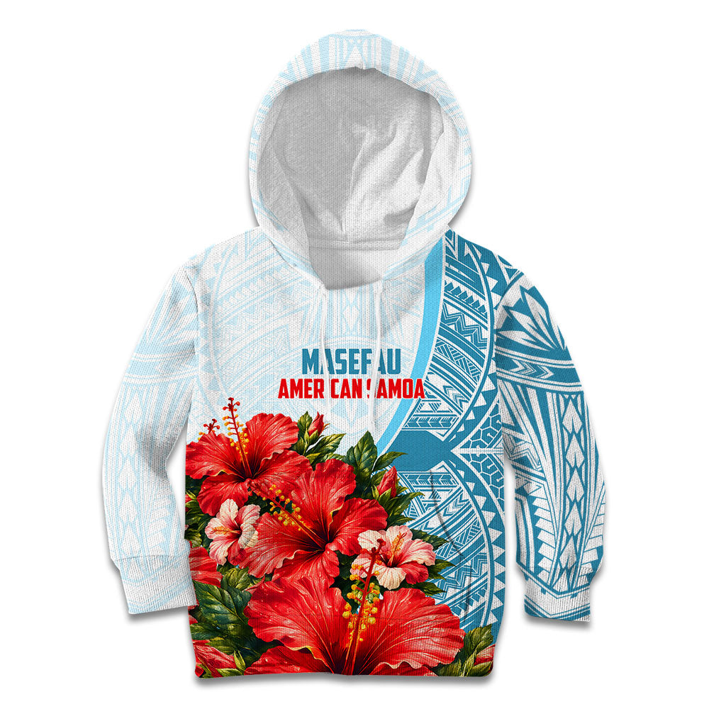 Personalized American Samoa Masefau Kid Hoodie Hibiscus Tropical Floral Whale Polynesian Tribal Pattern TS04 Hoodie White Blue - Polynesian Pride