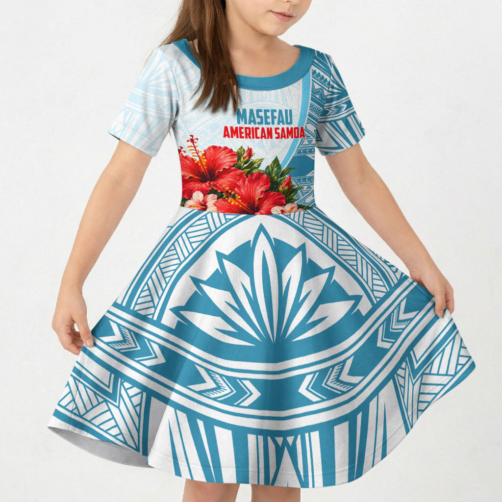 Personalized American Samoa Masefau Kid Short Sleeve Dress Hibiscus Tropical Floral Whale Polynesian Tribal Pattern TS04 KID White Blue - Polynesian Pride
