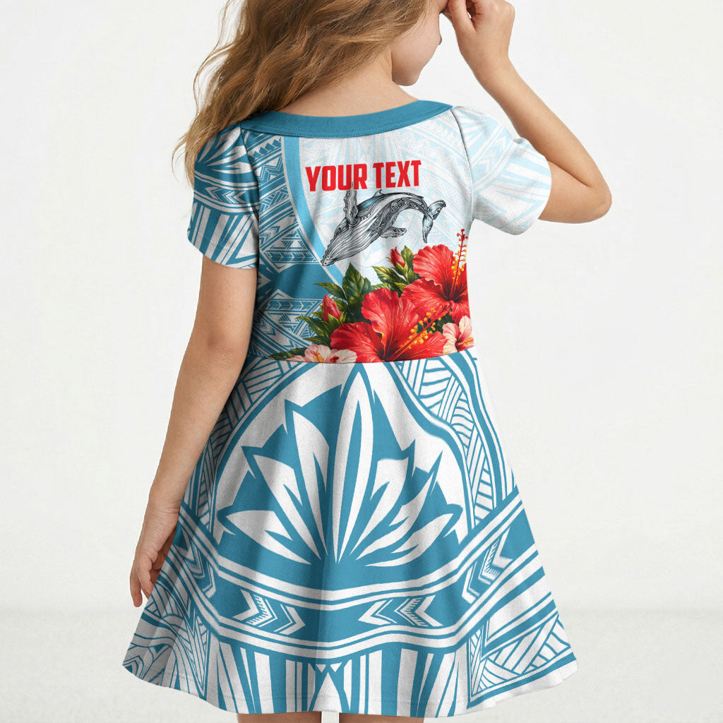 Personalized American Samoa Masefau Kid Short Sleeve Dress Hibiscus Tropical Floral Whale Polynesian Tribal Pattern TS04 - Polynesian Pride
