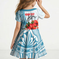 Personalized American Samoa Masefau Kid Short Sleeve Dress Hibiscus Tropical Floral Whale Polynesian Tribal Pattern TS04 - Polynesian Pride