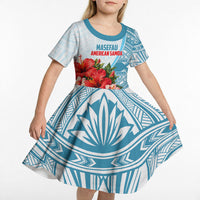 Personalized American Samoa Masefau Kid Short Sleeve Dress Hibiscus Tropical Floral Whale Polynesian Tribal Pattern TS04 - Polynesian Pride