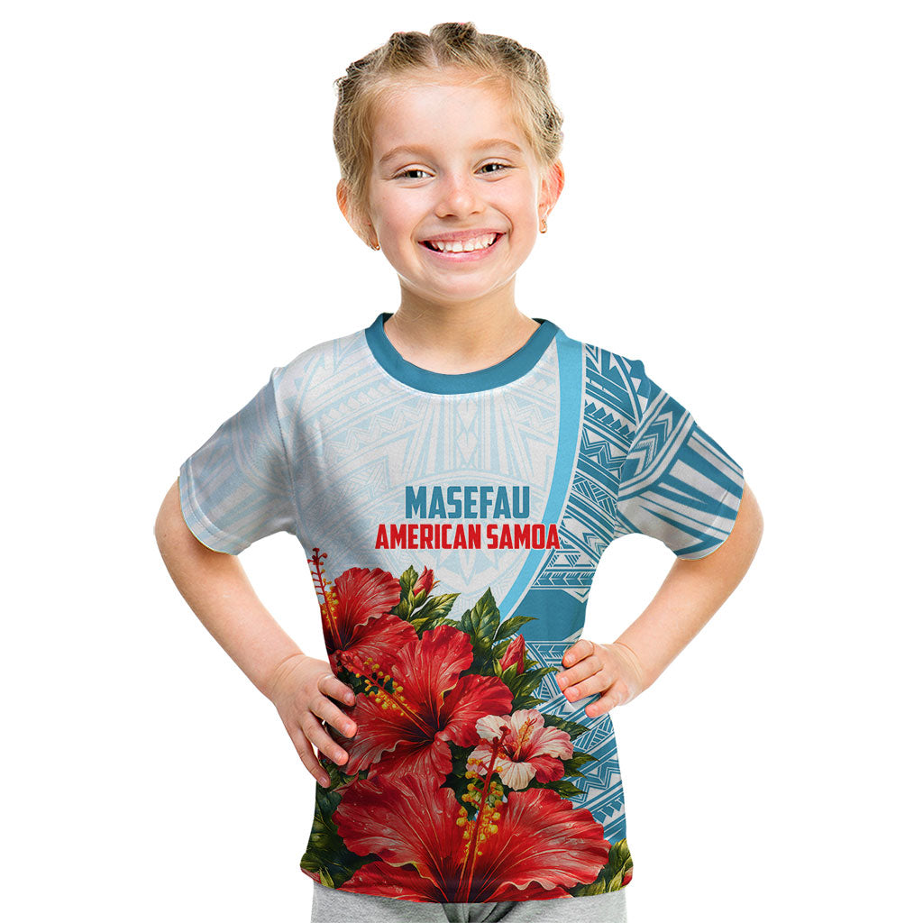 Personalized American Samoa Masefau Kid T Shirt Hibiscus Tropical Floral Whale Polynesian Tribal Pattern TS04 White Blue - Polynesian Pride