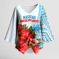 Personalized American Samoa Masefau Kimono Sleeve Blouse Hibiscus Tropical Floral Whale Polynesian Tribal Pattern TS04 Female White Blue - Polynesian Pride
