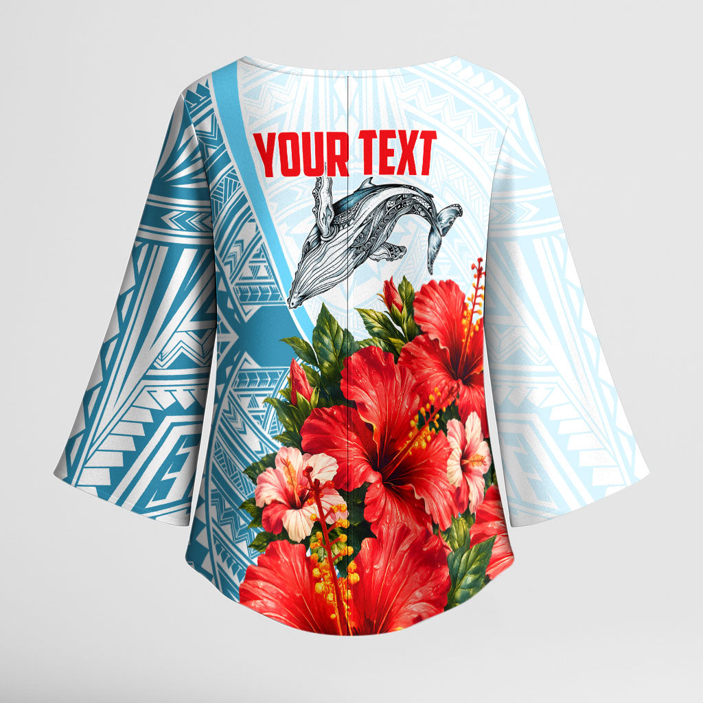 Personalized American Samoa Masefau Kimono Sleeve Blouse Hibiscus Tropical Floral Whale Polynesian Tribal Pattern TS04 - Polynesian Pride