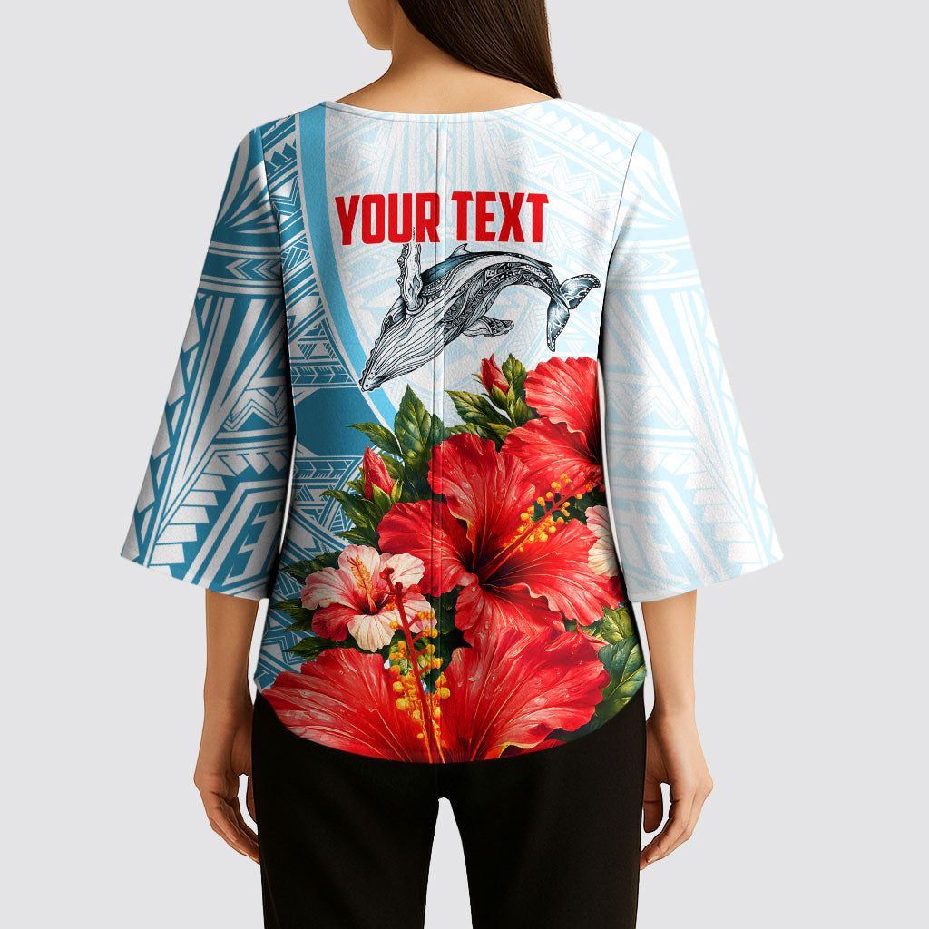 Personalized American Samoa Masefau Kimono Sleeve Blouse Hibiscus Tropical Floral Whale Polynesian Tribal Pattern TS04 - Polynesian Pride