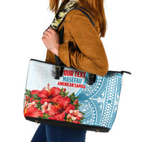 Personalized American Samoa Masefau Leather Tote Bag Hibiscus Tropical Floral Whale Polynesian Tribal Pattern TS04 White Blue - Polynesian Pride