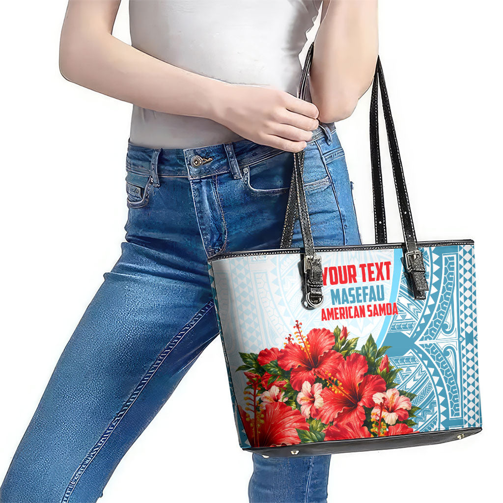 Personalized American Samoa Masefau Leather Tote Bag Hibiscus Tropical Floral Whale Polynesian Tribal Pattern TS04 - Polynesian Pride