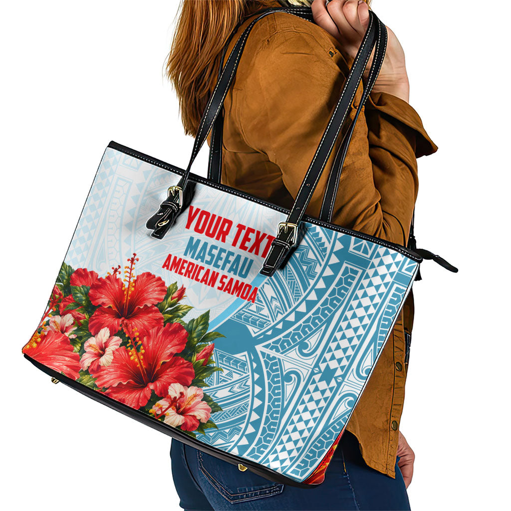 Personalized American Samoa Masefau Leather Tote Bag Hibiscus Tropical Floral Whale Polynesian Tribal Pattern TS04 - Polynesian Pride