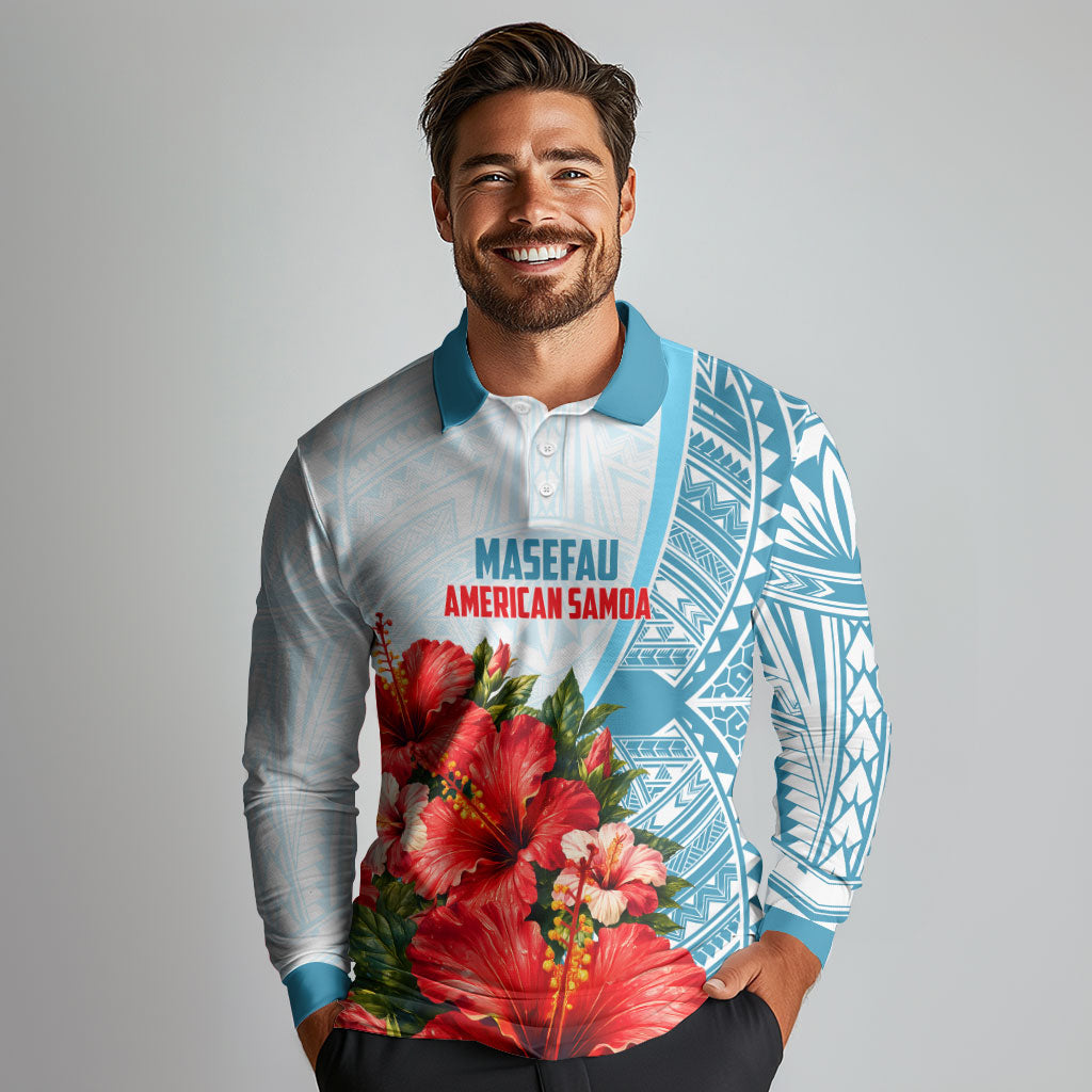 Personalized American Samoa Masefau Long Sleeve Polo Shirt Hibiscus Tropical Floral Whale Polynesian Tribal Pattern TS04 - Polynesian Pride