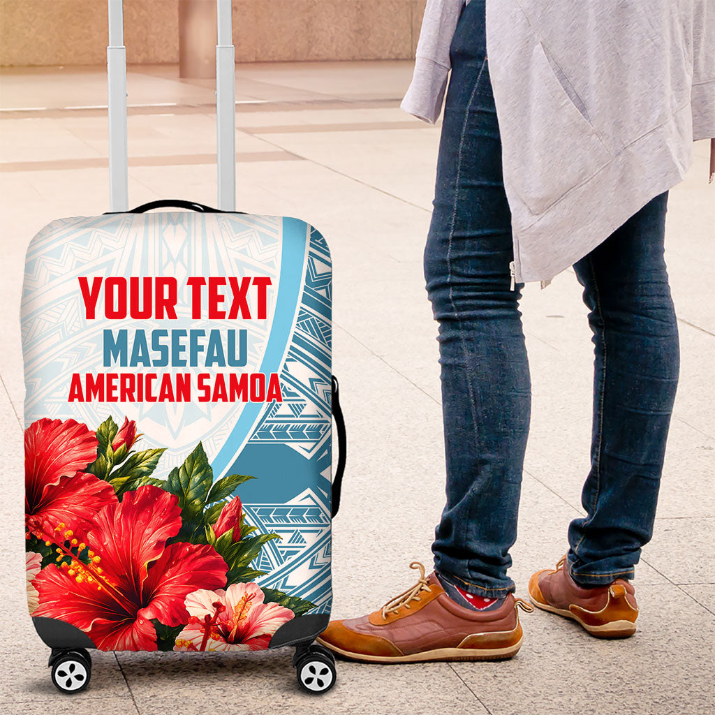 Personalized American Samoa Masefau Luggage Cover Hibiscus Tropical Floral Whale Polynesian Tribal Pattern TS04 White Blue - Polynesian Pride