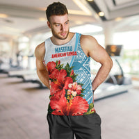 Personalized American Samoa Masefau Men Tank Top Hibiscus Tropical Floral Whale Polynesian Tribal Pattern TS04 White Blue - Polynesian Pride