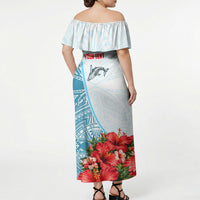 Personalized American Samoa Masefau Off Shoulder Maxi Dress Hibiscus Tropical Floral Whale Polynesian Tribal Pattern TS04 - Polynesian Pride