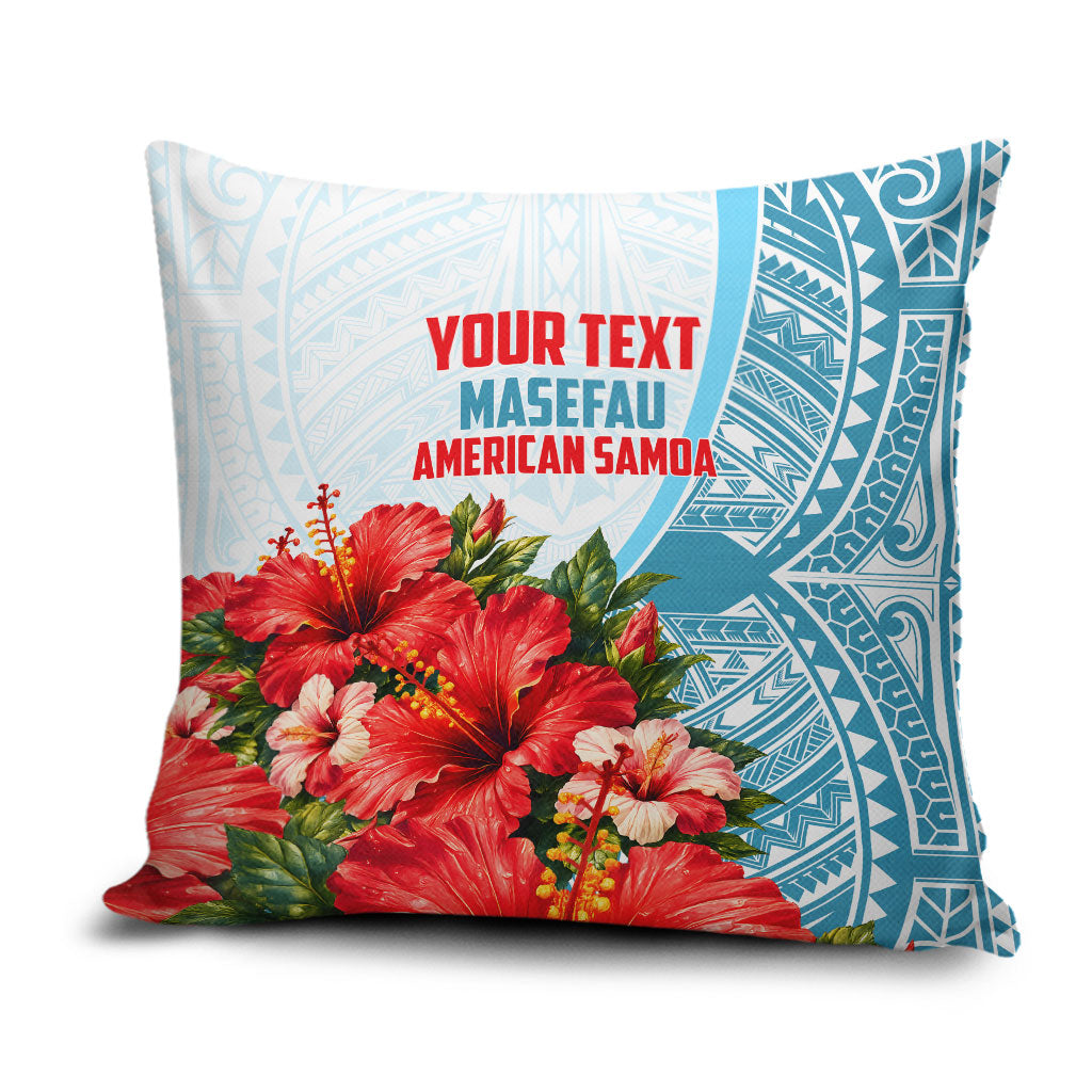 Personalized American Samoa Masefau Pillow Cover Hibiscus Tropical Floral Whale Polynesian Tribal Pattern TS04 White Blue - Polynesian Pride
