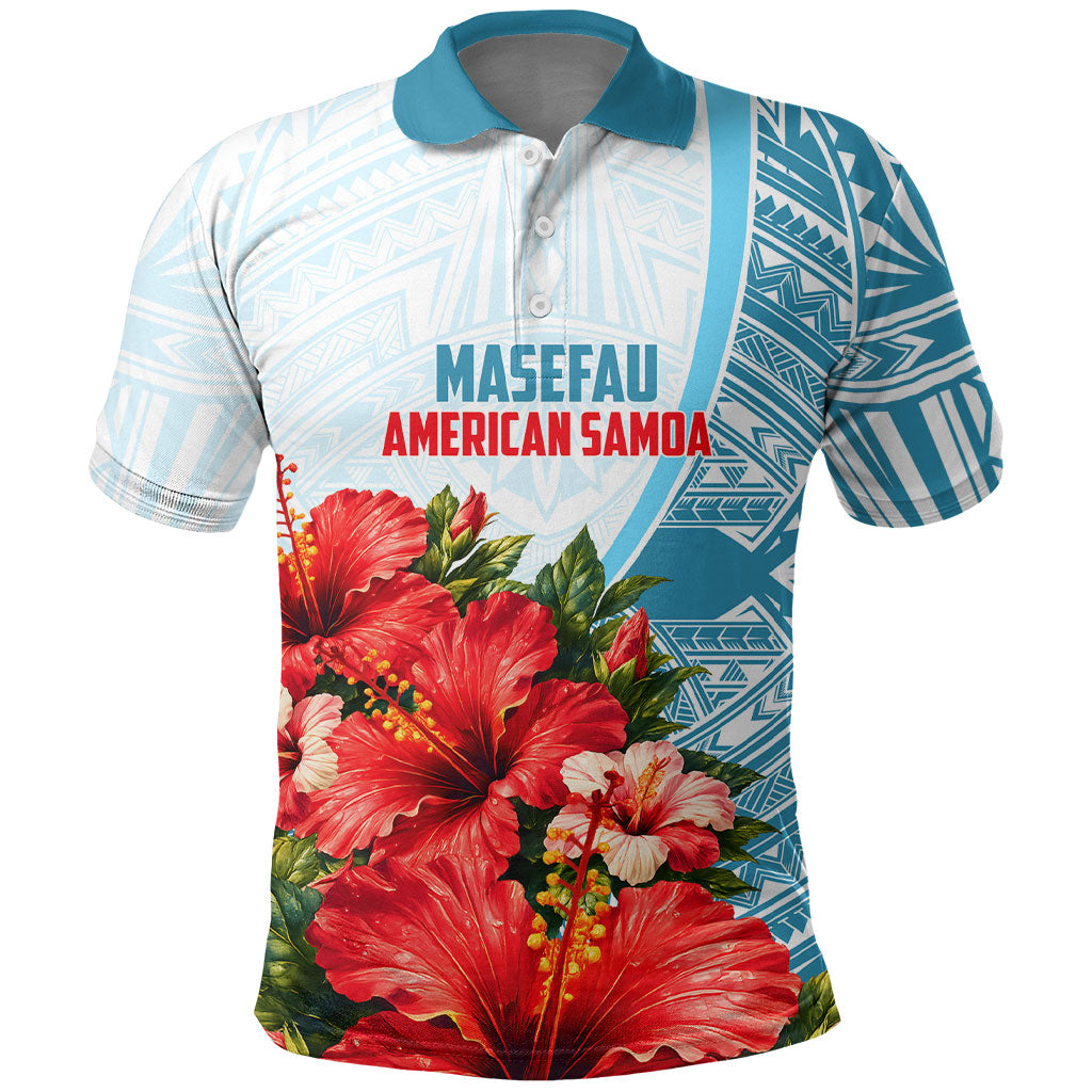 Personalized American Samoa Masefau Polo Shirt Hibiscus Tropical Floral Whale Polynesian Tribal Pattern TS04 White Blue - Polynesian Pride