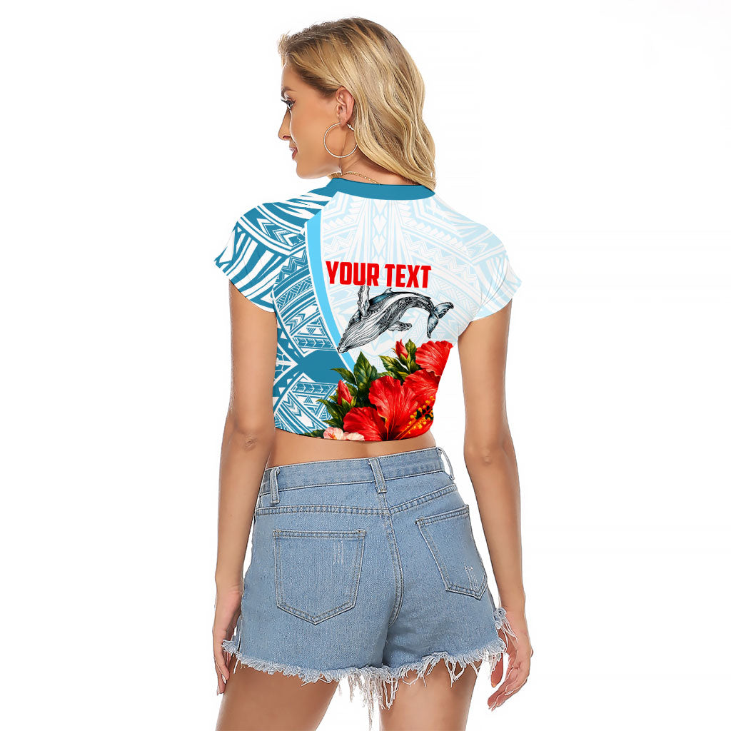 Personalized American Samoa Masefau Raglan Cropped T Shirt Hibiscus Tropical Floral Whale Polynesian Tribal Pattern TS04 - Polynesian Pride