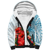 Personalized American Samoa Masefau Sherpa Hoodie Hibiscus Tropical Floral Whale Polynesian Tribal Pattern TS04 Unisex White Blue - Polynesian Pride