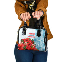 Personalized American Samoa Masefau Shoulder Handbag Hibiscus Tropical Floral Whale Polynesian Tribal Pattern TS04 One Size White Blue - Polynesian Pride