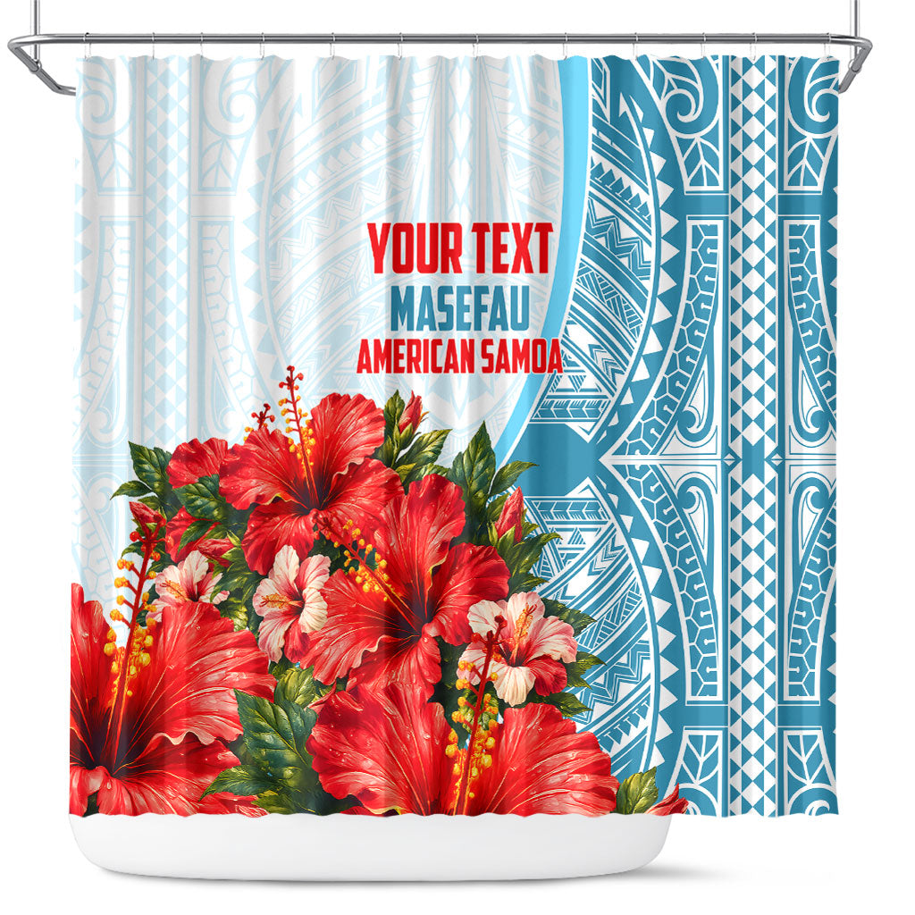 Personalized American Samoa Masefau Shower Curtain Hibiscus Tropical Floral Whale Polynesian Tribal Pattern TS04 White Blue - Polynesian Pride