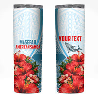 Personalized American Samoa Masefau Skinny Tumbler Hibiscus Tropical Floral Whale Polynesian Tribal Pattern TS04 White Blue - Polynesian Pride