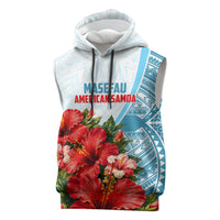 Personalized American Samoa Masefau Sleeveless Hoodie Hibiscus Tropical Floral Whale Polynesian Tribal Pattern TS04 White Blue - Polynesian Pride