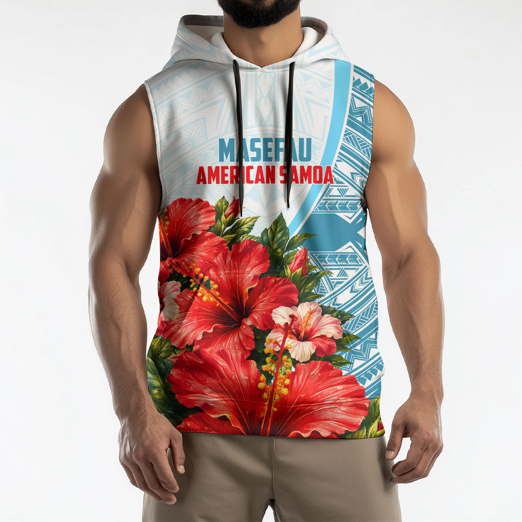 Personalized American Samoa Masefau Sleeveless Hoodie Hibiscus Tropical Floral Whale Polynesian Tribal Pattern TS04 - Polynesian Pride