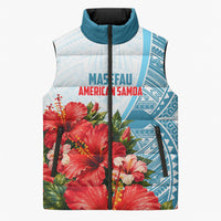 Personalized American Samoa Masefau Sleeveless Puffer Jacket Hibiscus Tropical Floral Whale Polynesian Tribal Pattern TS04 Unisex White Blue - Polynesian Pride