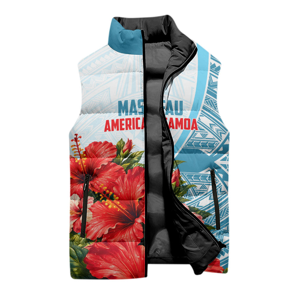 Personalized American Samoa Masefau Sleeveless Puffer Jacket Hibiscus Tropical Floral Whale Polynesian Tribal Pattern TS04 - Polynesian Pride