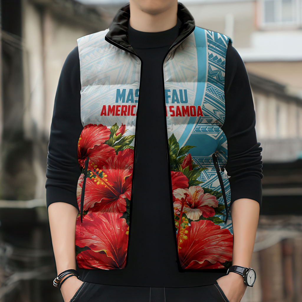 Personalized American Samoa Masefau Sleeveless Puffer Jacket Hibiscus Tropical Floral Whale Polynesian Tribal Pattern TS04 - Polynesian Pride