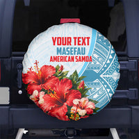 Personalized American Samoa Masefau Spare Tire Cover Hibiscus Tropical Floral Whale Polynesian Tribal Pattern TS04 No hole White Blue - Polynesian Pride