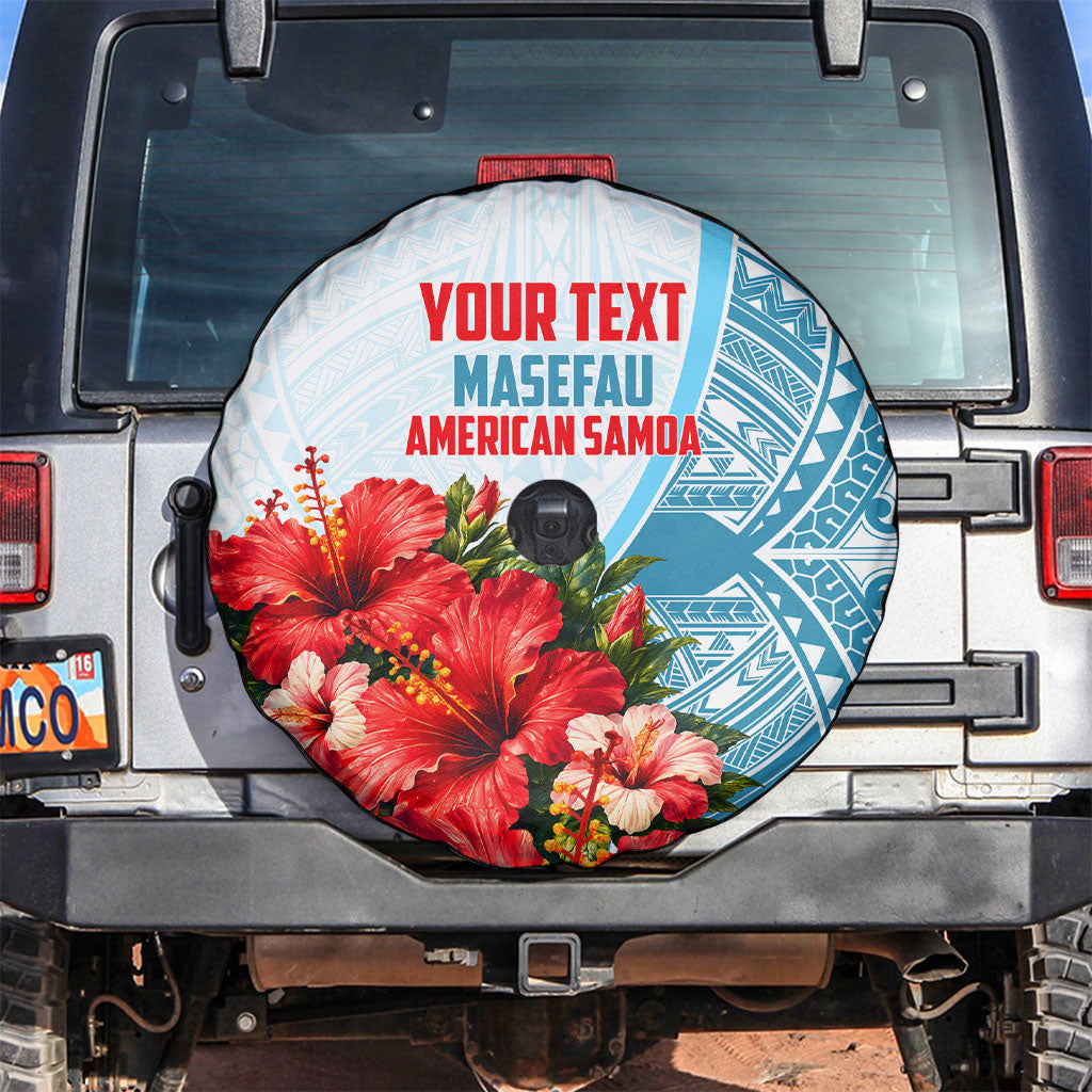 Personalized American Samoa Masefau Spare Tire Cover Hibiscus Tropical Floral Whale Polynesian Tribal Pattern TS04 White Blue - Polynesian Pride