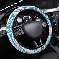 American Samoa Masefau Steering Wheel Cover Hibiscus Tropical Floral Whale Polynesian Tribal Pattern TS04 Universal Fit White Blue - Polynesian Pride