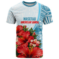 Personalized American Samoa Masefau T Shirt Hibiscus Tropical Floral Whale Polynesian Tribal Pattern TS04 White Blue - Polynesian Pride