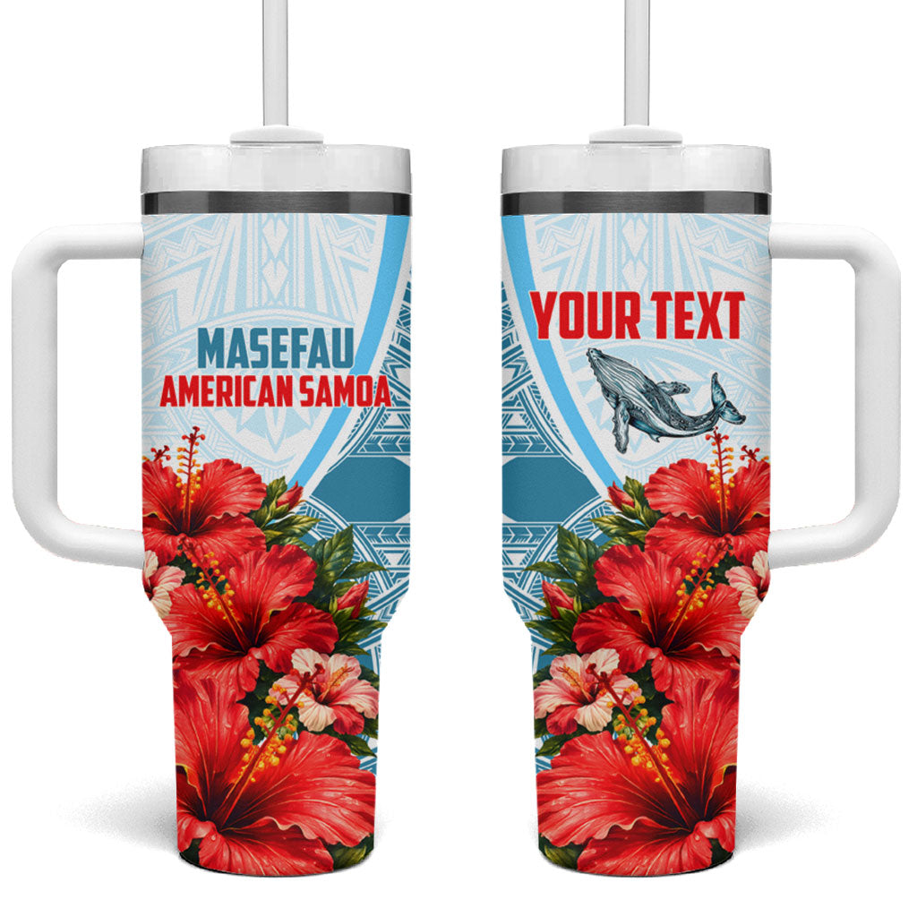 Personalized American Samoa Masefau Tumbler With Handle Hibiscus Tropical Floral Whale Polynesian Tribal Pattern TS04 One Size: 40 oz White Blue - Polynesian Pride
