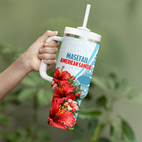 Personalized American Samoa Masefau Tumbler With Handle Hibiscus Tropical Floral Whale Polynesian Tribal Pattern TS04 - Polynesian Pride