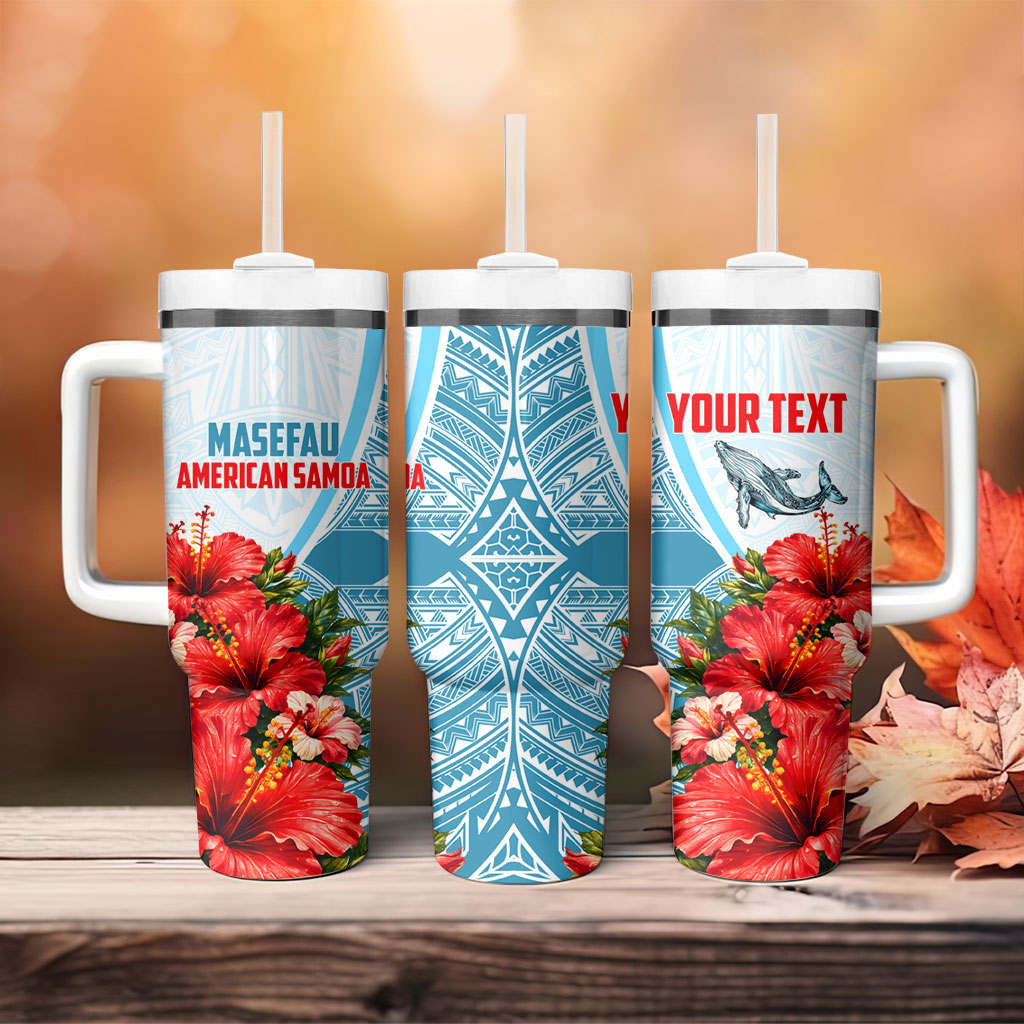 Personalized American Samoa Masefau Tumbler With Handle Hibiscus Tropical Floral Whale Polynesian Tribal Pattern TS04 - Polynesian Pride