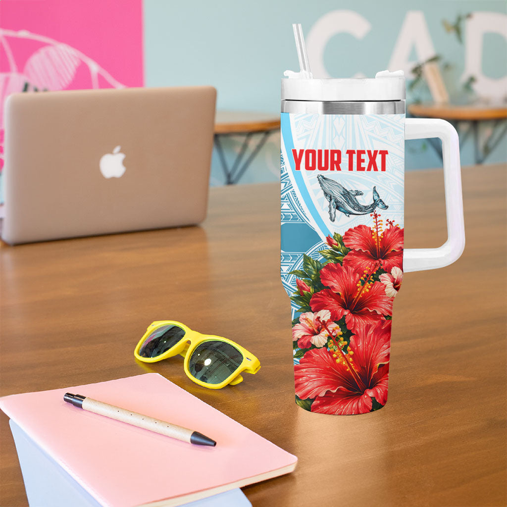 Personalized American Samoa Masefau Tumbler With Handle Hibiscus Tropical Floral Whale Polynesian Tribal Pattern TS04 - Polynesian Pride