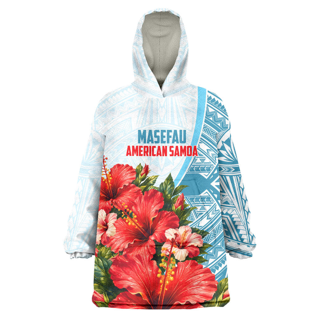 Personalized American Samoa Masefau Wearable Blanket Hoodie Hibiscus Tropical Floral Whale Polynesian Tribal Pattern TS04 One Size White Blue - Polynesian Pride