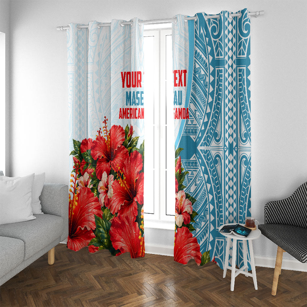 Personalized American Samoa Masefau Window Curtain Hibiscus Tropical Floral Whale Polynesian Tribal Pattern TS04 With Grommets White Blue - Polynesian Pride