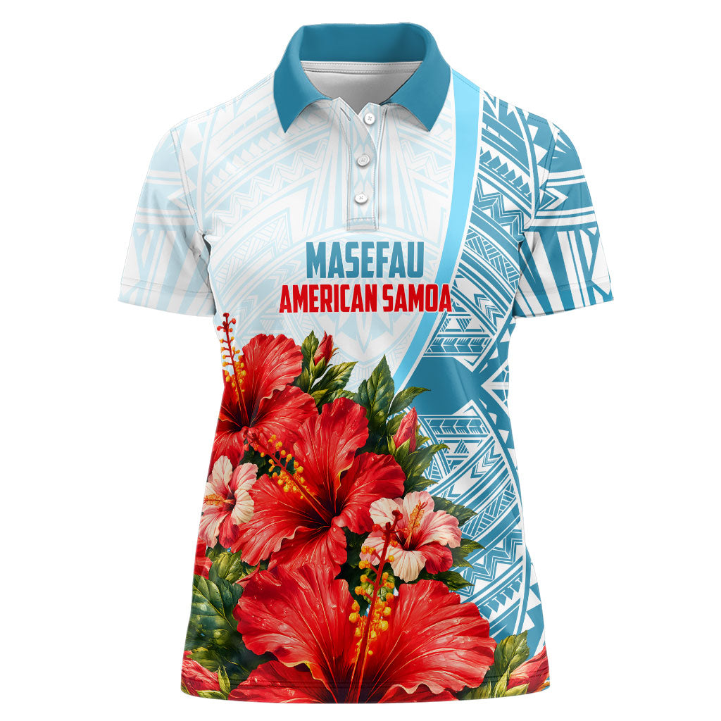 Personalized American Samoa Masefau Women Polo Shirt Hibiscus Tropical Floral Whale Polynesian Tribal Pattern TS04 Female White Blue - Polynesian Pride