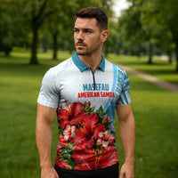 Personalized American Samoa Masefau Zipper Polo Shirt Hibiscus Tropical Floral Whale Polynesian Tribal Pattern TS04 - Polynesian Pride