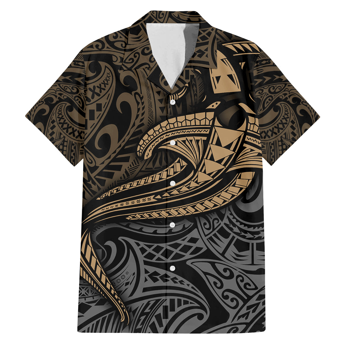 Polynesian Family Matching Mermaid Dress and Hawaiian Shirt Hammerhead Shark Tribal Pattern TS04 Dad's Shirt - Short Sleeve Black Yellow - Polynesian Pride