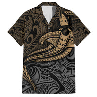 Polynesian Family Matching Off Shoulder Long Sleeve Dress and Hawaiian Shirt Hammerhead Shark Tribal Pattern TS04 Dad's Shirt - Short Sleeve Black Yellow - Polynesian Pride