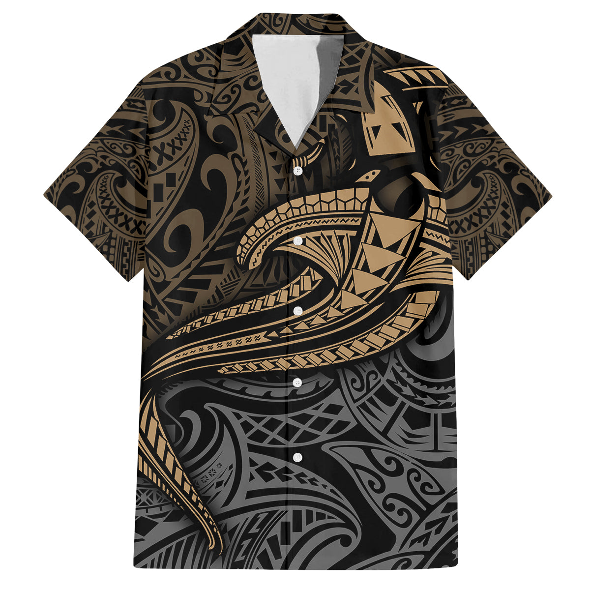 Polynesian Family Matching Puletasi Dress and Hawaiian Shirt Hammerhead Shark Tribal Pattern TS04 Dad's Shirt - Short Sleeve Black Yellow - Polynesian Pride
