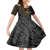 Polynesian Family Matching Tank Maxi Dress and Hawaiian Shirt Hammerhead Shark Tribal Pattern TS04 Daughter's Dress Black Yellow - Polynesian Pride
