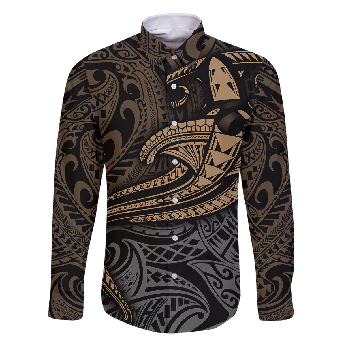 Polynesian Family Matching Tank Maxi Dress and Hawaiian Shirt Hammerhead Shark Tribal Pattern TS04 Dad's Shirt - Long Sleeve Black Yellow - Polynesian Pride