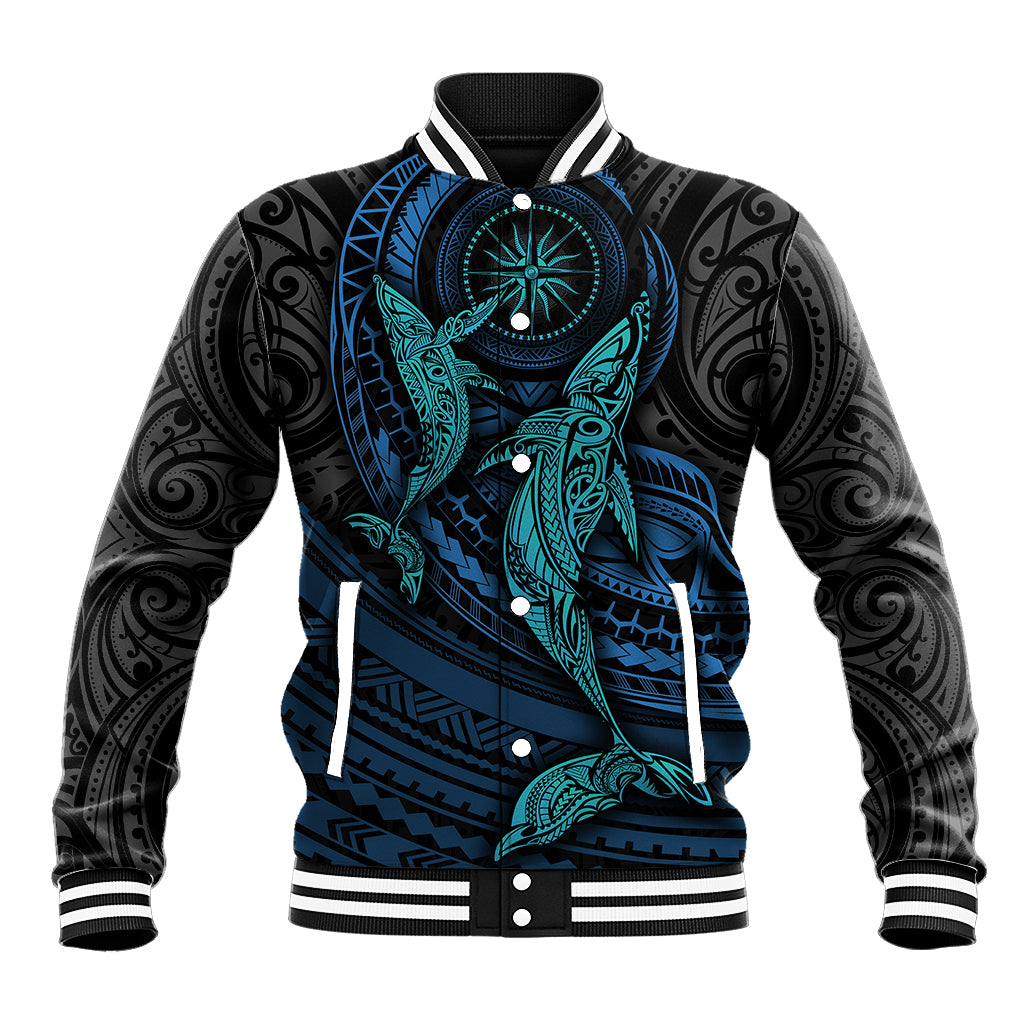 Polynesian Whale Baseball Jacket TS04 Unisex Black/Cyan - Polynesian Pride