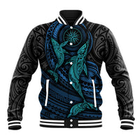 Polynesian Whale Baseball Jacket TS04 Unisex Black/Cyan - Polynesian Pride