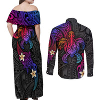 Turtle and Plumeria - Polynesian Couples Matching Off Shoulder Maxi Dress and Long Sleeve Button Shirts TS04 - Polynesian Pride