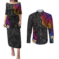 Turtle and Plumeria - Polynesian Couples Matching Puletasi Dress and Long Sleeve Button Shirts TS04 Gradient - Polynesian Pride